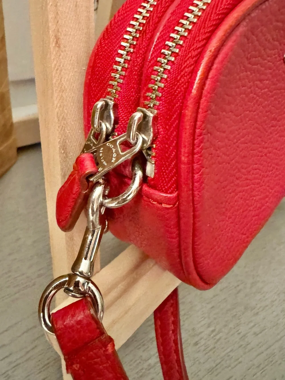 Coach Pebble Leather Red Camera Crossbody Bag Double Zip